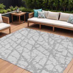 8' X 10' Silver And Gray Abstract Washable Indoor Outdoor Area Rug - 880016456745