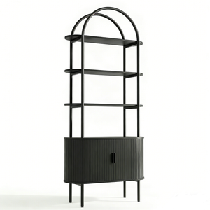 71" Black Wood Four Tier Arched Etagere Bookcase with Two Doors - 880024534336