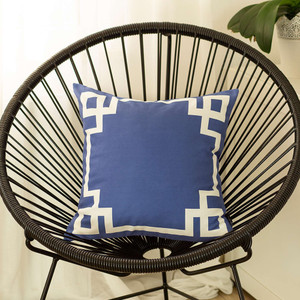 Blue and White Geometric Border Throw Pillow - 808230077041
