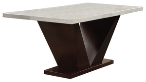 65" Contemporary White Marble And Walnut Dining Table - 689211850101