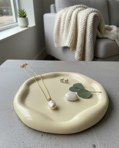 7" Light Yellow Resin Handmade Round Trinket Tray - 880016827781