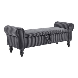55" Dark Gray Corduroy and Solid Wood Upholstered Storage Bench With Flip Top - 880016837469