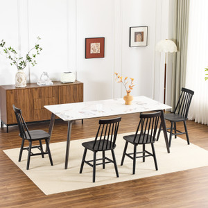 Set of Four Black Solid Wood Windsor Back Dining Side Chairs - 880016551525