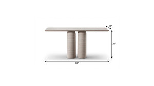 60" Beige Genuine Marble Pedestal Console Table - 880024946368