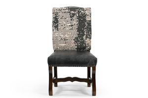 Set of Two Black Gray And Dark Brown Solid Wood Upholstered Chenille And Leather Dining Side Chairs - 608219066673