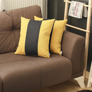 Set Of Two 18" X 18" Yellow And Black Geometric Zippered Handmade Polyester Throw Pillow - 606114453031 Set Of Two 18" X 18" Yellow And Black Geometric Zippered Handmade Polyester Throw Pillow - 606114453031
