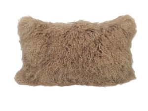 17" Beige Genuine Tibetan Lamb Fur Pillow with Microsuede Backing - 4512822782621