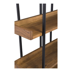 75" Light Brown Solid Wood and Metal Five Tier Industrial Bookcase - 606114705598