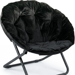 33" Black Tufted Faux Fur and Metal Folding Lounge Chair - 880024700571
