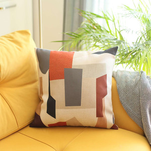 White and Orange Geometric Blocks Throw Pillow - 808230078611