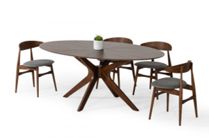 75" Walnut Finish Oval Wood Dining Table - 606114150053