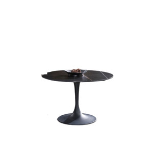 Black Marble Look Glass and Ceramic Pedestal Round Dining Table - 606114146377