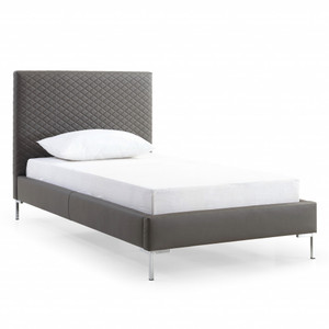 Twin Size Dark Grey Upholstered Faux Leather Bed Frame - 606114146254