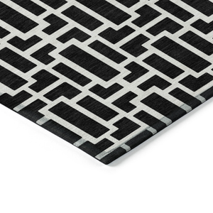 8' Black And Ivory Round Geometric Washable Indoor Outdoor Area Rug - 608219130329
