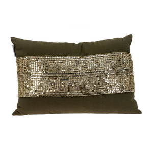 Homeroots Home Decor Glam Olive with Gold Sequins Lumbar Throw Pillow