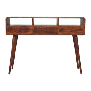 51" Chestnut Solid Wood Console Table With Three Shelves And Three Drawers - 880024586311
