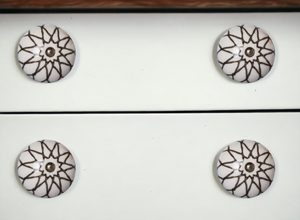 Set of Eight Brown Ceramic And Metal Drawer Pull Knobs - 608219344092