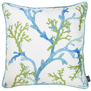 Square White Blue And Green Coral Decorative Throw Pillow Cover - 4512839615233