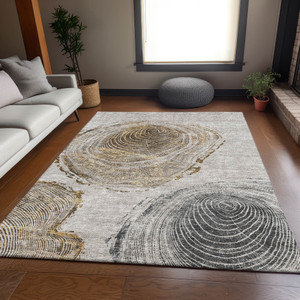 5' X 8' Taupe Brown And Ivory Faux Bois Washable Area Rug With UV Protection - 880024765990