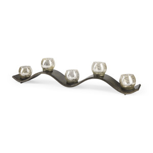 7" Silver Distressed Abstract Metal And Glass Tabletop Hurricane Candle Holder - 880016564280