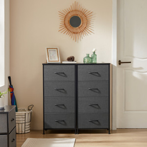 18" Black And Gray Fabric Wood And Metal Four Drawer Dresser - 880024601892