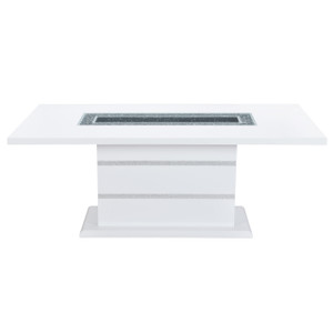 79" White Faux Crystals Glass and Wood Pedestal Base Dining Table - 880016674859
