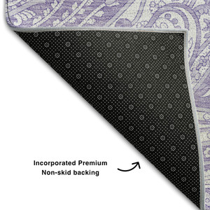 8' Lavender And Ivory Paisley Washable Round Rug With UV Protection - 880024792354