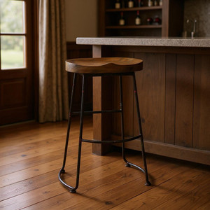 30" Brown and Black Wood and Steel Bar Height Bar Chair - 880024847450
