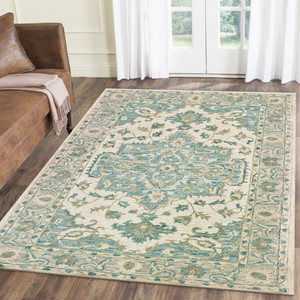 Homeroots Home Decor 9' x 12' Turquoise and Cream Medallion Area Rug