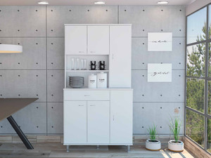 White Pantry Cabinet with Multiple Storage Shelves - 808230120563