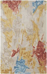 Homeroots Home Decor 8' X 10' Ivory Yellow and Blue Wool Abstract Tufted Handmade Stain Resistant Area Rug