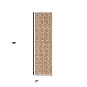 10' Natural And Beige Geometric Indoor Outdoor Runner Rug - 880016544183