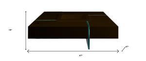 47" Espresso and Clear Wood and Glass Square Coffee Table - 880016839159