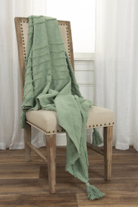 50" X 60" Green Cotton Woven Geometric Throw Blanket with Tassels - 880024948317