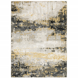 8' X 11' Grey Gold Beige Black And Brown Abstract Power Loom Stain Resistant Area Rug - 606114596868
