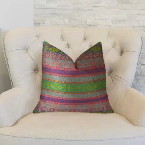 Plutus Avalanche Magenta Green and Blue Handmade Luxury Pillow - 663701008197