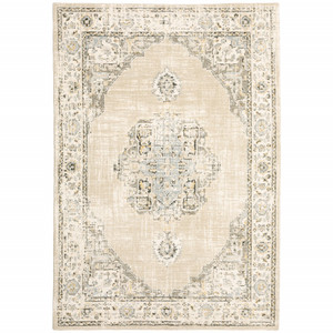 9'x12' Beige and Ivory Center Jewel Area Rug - 4512822753096