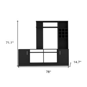 78" Black Wood Enclosed and Open Storage Entertainment Center with Bookcase - 608219360658