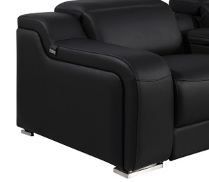 Black Italian Leather Power Reclining U Shaped Ten Piece Corner Sectional With Console - 880016836639