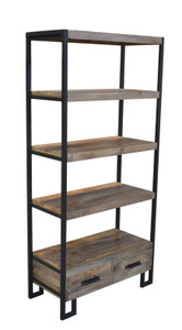 71" Rustic Distressed Solid Wood Oak And Black Four Tier Etagere Bookcase - 606114152941