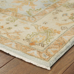 10' X 14' Blue And Sand Wool Oriental Hand Knotted Area Rug - 608219217105