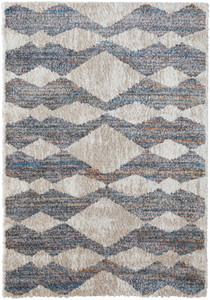 Homeroots Home Decor 10' x 14' Tan Ivory and Blue Chevron Power Loom Stain Resistant Area Rug