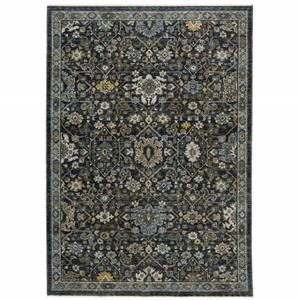 Homeroots Home Decor 10' X 13' Oriental Power Loom Area Rug, Blue Ivory Grey Gold Green Brown, With Fringe