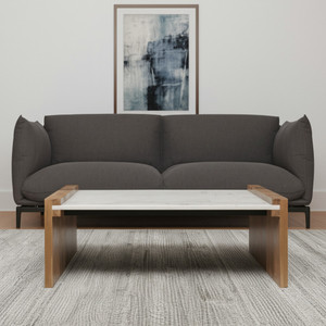 48" Natural and White Solid Wood And Genuine Marble Coffee Table - 880016835328