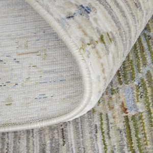 9' X 13' Ivory Green and Blue Abstract Power Loom Worn Faded Area Rug - 608219157753