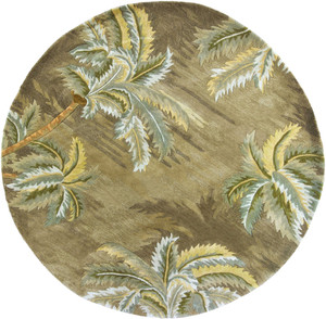 Homeroots Home Decor 8' Moss Green Hand Tufted Tropical Trees Round Indoor Area Rug, Moss Green, Hand Tufted