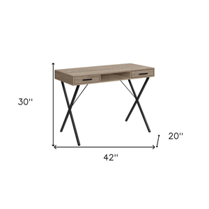 42" Taupe and Black Computer Desk With Two Drawers - 606114856269