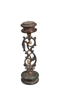 16" Black Distressed Floral Metal Tabletop Tealight Candle Holder - 608219133276