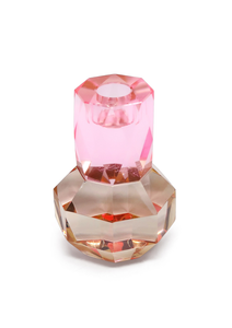 5" Pink And Clear Faceted Crystal Tabletop Taper Candlestick - 880016736403