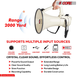 Megaphone Bullhorn Speaker 100W Bull Horn Cheer Megafono 2000 Yards Range Loudspeaker W Siren - 810047162940